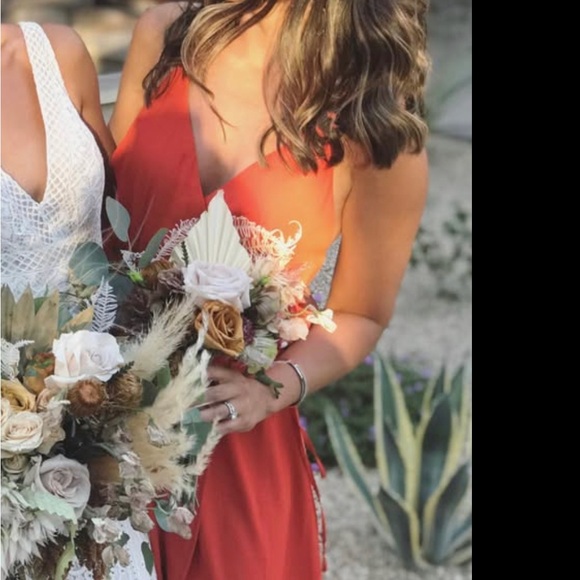 Orange Backless V-Neck Tie Dress - Picture 1 of 7